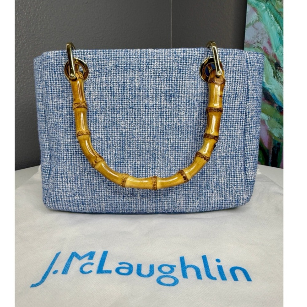 NWT J. McLaughlin Cindy Chambry Blue Cotton Tweed Bamboo Handles | NWT